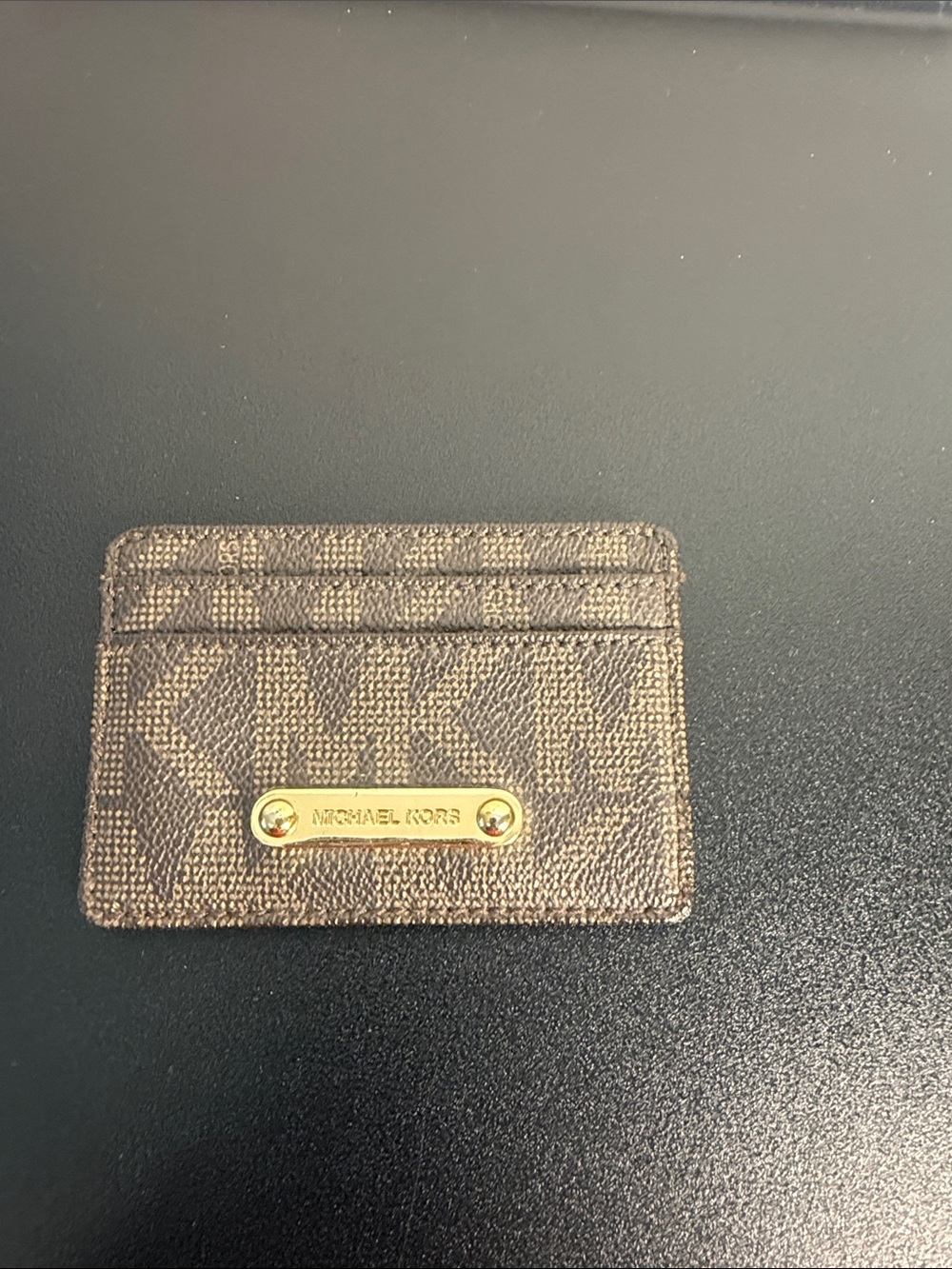 Michael Kors Brown and Gold MK Logo Card Case